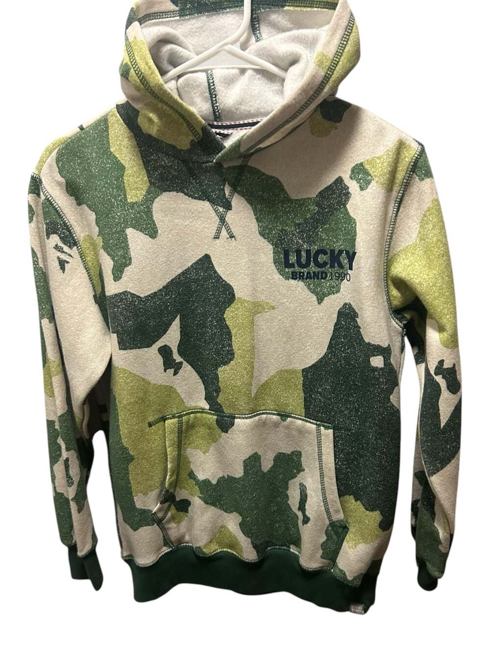 Lucky Brand Boys Green Camo Pullover Hoodie Sweatshirt Size L 14/16
